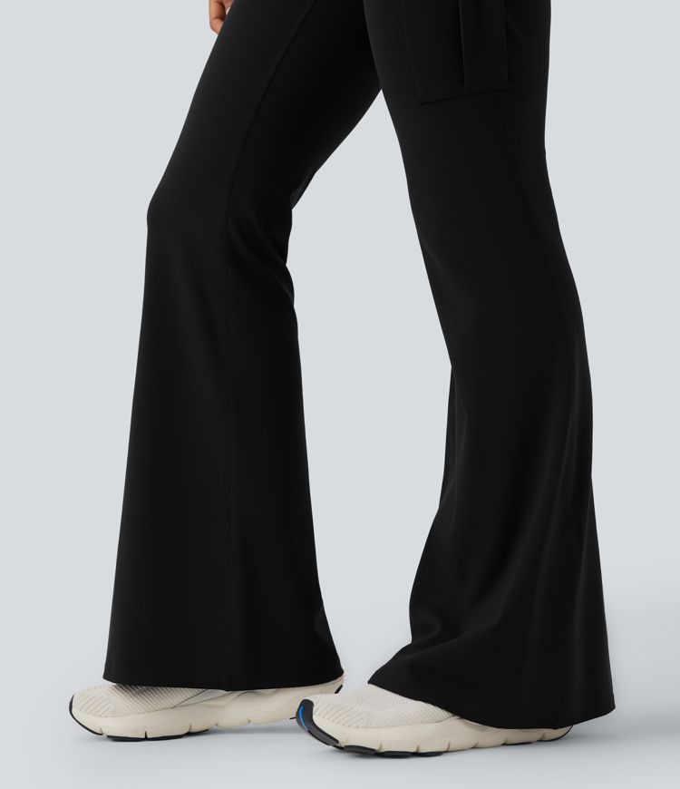 DayStretch High Waisted Tummy Control Ruched Workout Flare Pants with Pockets