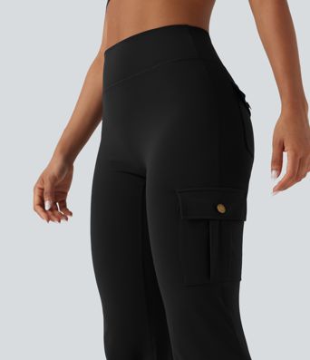 DayStretch High Waisted Tummy Control Ruched Workout Flare Pants with Pockets