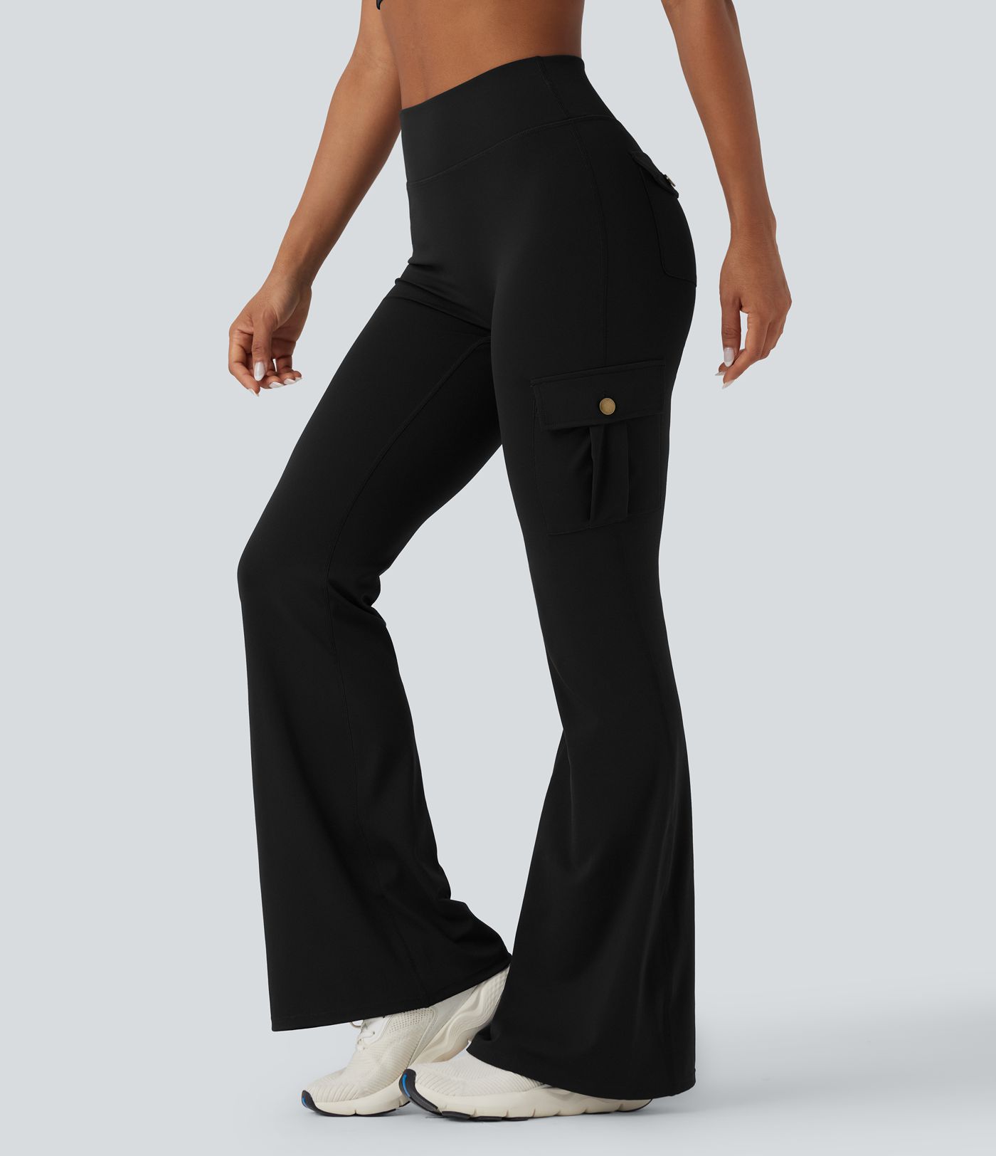 DayStretch High Waisted Tummy Control Ruched Workout Flare Pants with Pockets