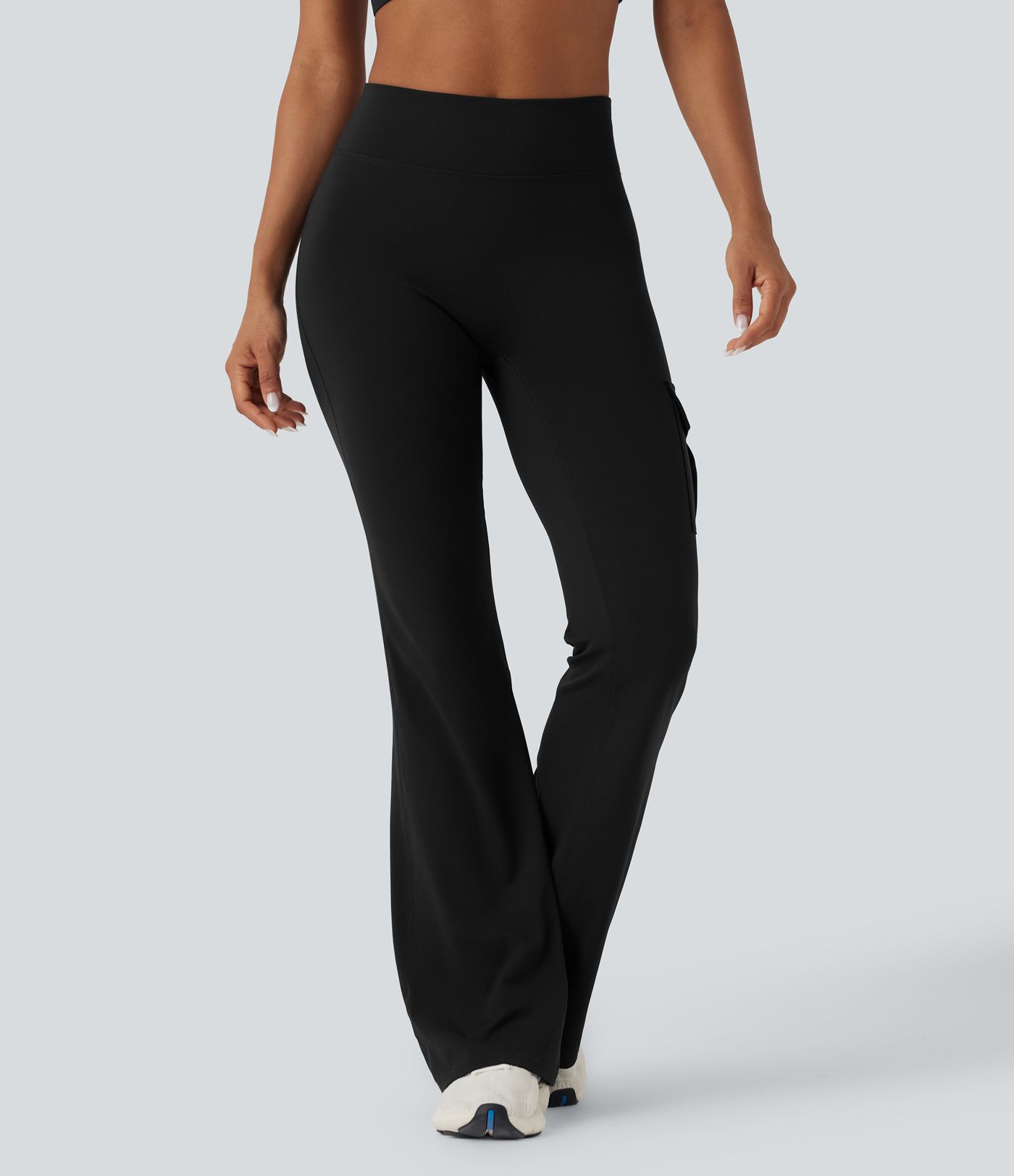 DayStretch High Waisted Tummy Control Ruched Workout Flare Pants with Pockets