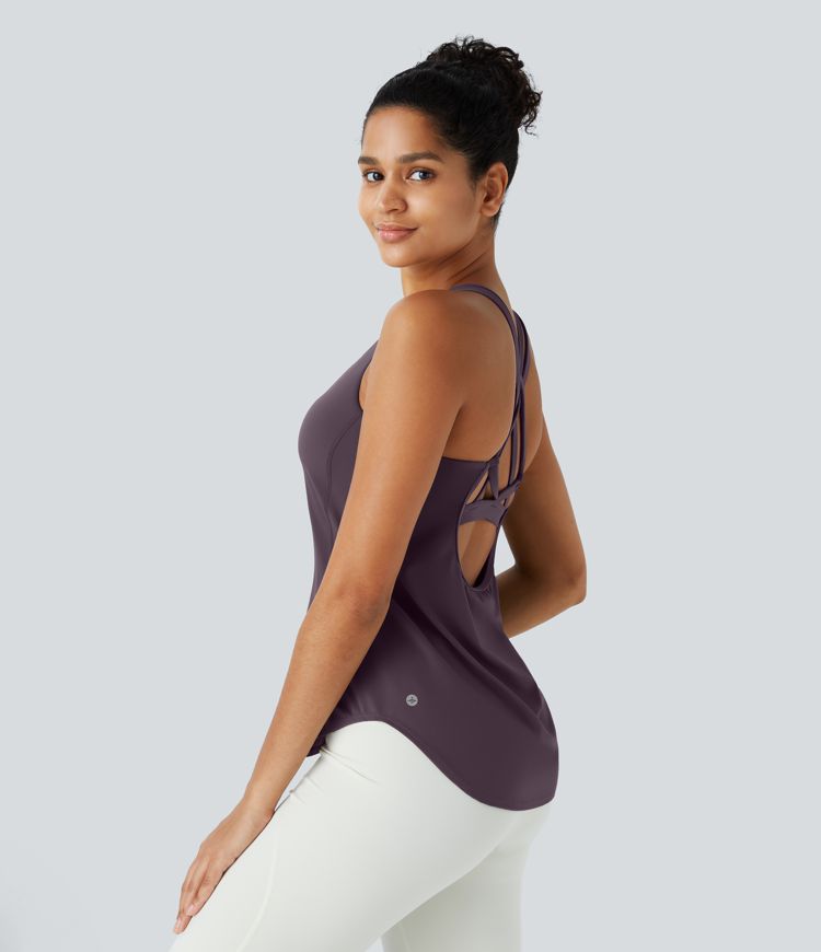 Halara UltraSculpt™ Rückenfreies Lauf-Tanktop mit U-Ausschnitt und überkreuztem, abgerundetem Saum