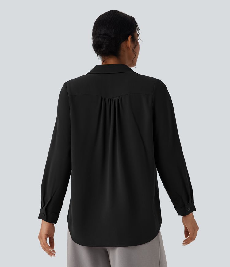 Arbeitshemd mit V-Ausschnitt, Brusttaschen und langen Ärmeln