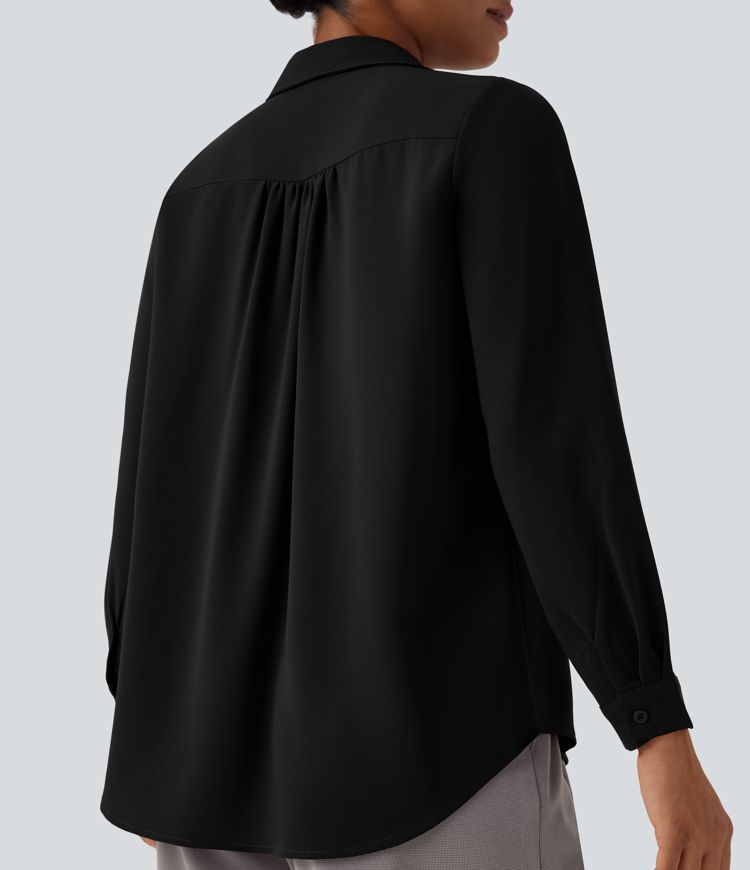 Arbeitshemd mit V-Ausschnitt, Brusttaschen und langen Ärmeln