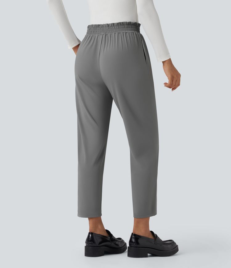 Mid Rise Frill Tapered Quick Dry Work Pants with Pockets-UPF40+