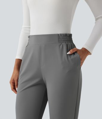 Halara Flex™ Mid Rise Frill Tapered Quick Dry Suit Work Pants with Pockets-UPF40+