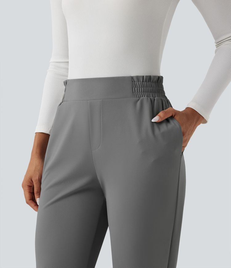 Mid Rise Frill Tapered Quick Dry Work Pants with Pockets-UPF40+