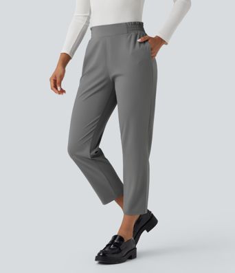 Halara Flex™ Mid Rise Frill Tapered Quick Dry Suit Work Pants with Pockets-UPF40+