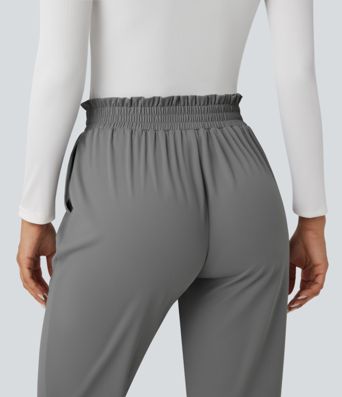 Halara Flex™ Mid Rise Frill Tapered Quick Dry Suit Work Pants with Pockets-UPF40+