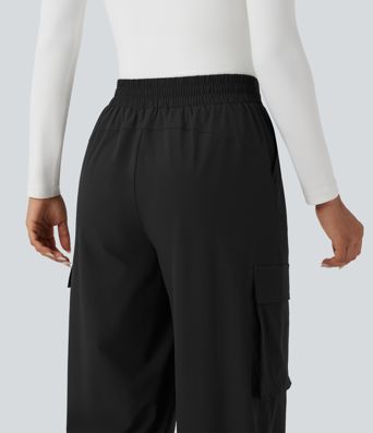 High Waisted Wide Leg Travel Trousers with Pockets