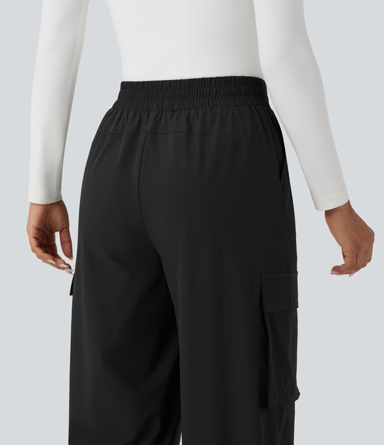 High Waisted Wide Leg Travel Trousers with Pockets
