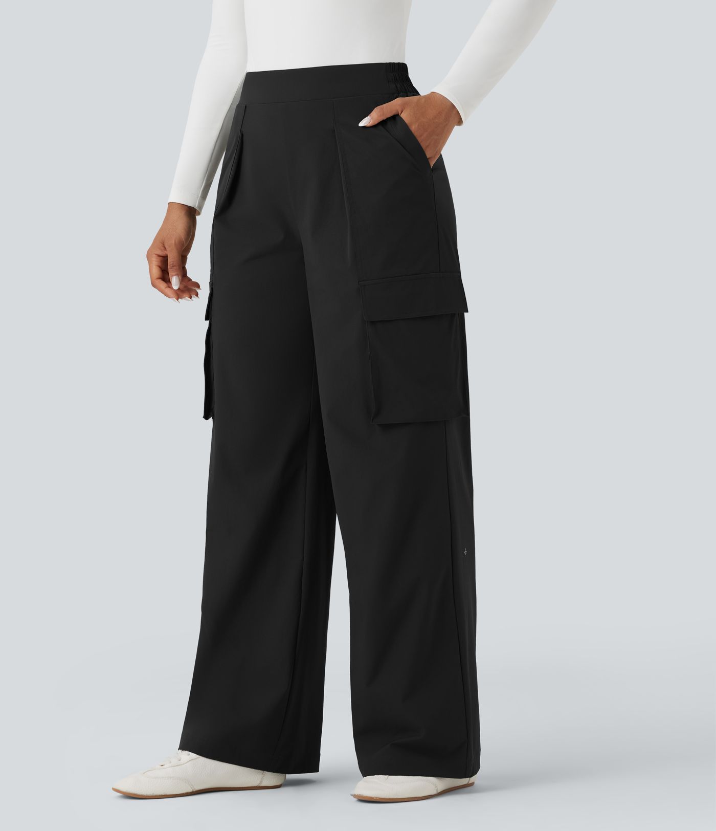 High Waisted Wide Leg Travel Trousers with Pockets