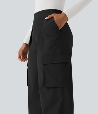 High Waisted Wide Leg Travel Trousers with Pockets