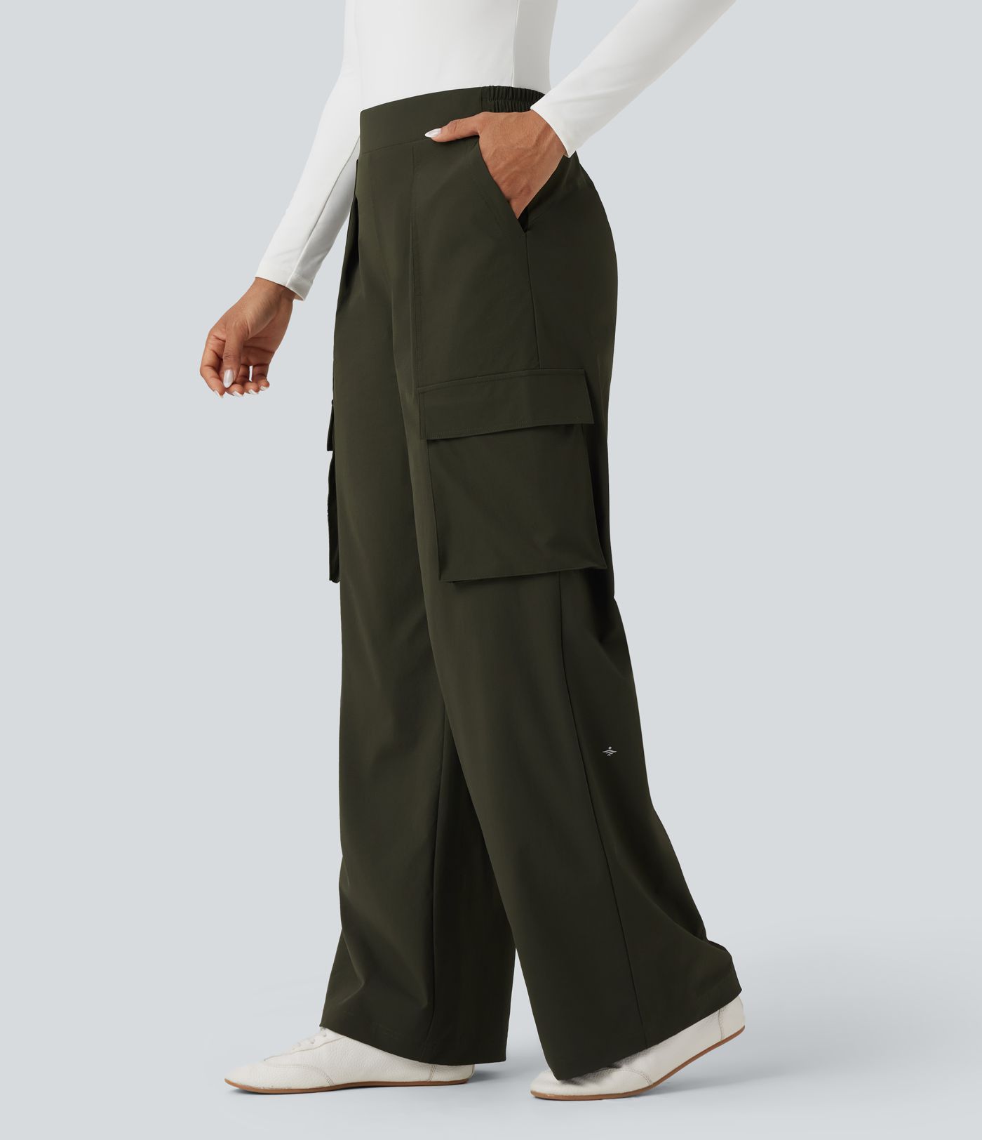 Pantalones de viaje de pierna ancha de cintura alta con bolsillos
