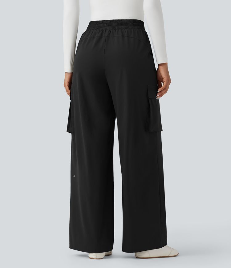 High Waisted Wide Leg Travel Trousers with Pockets