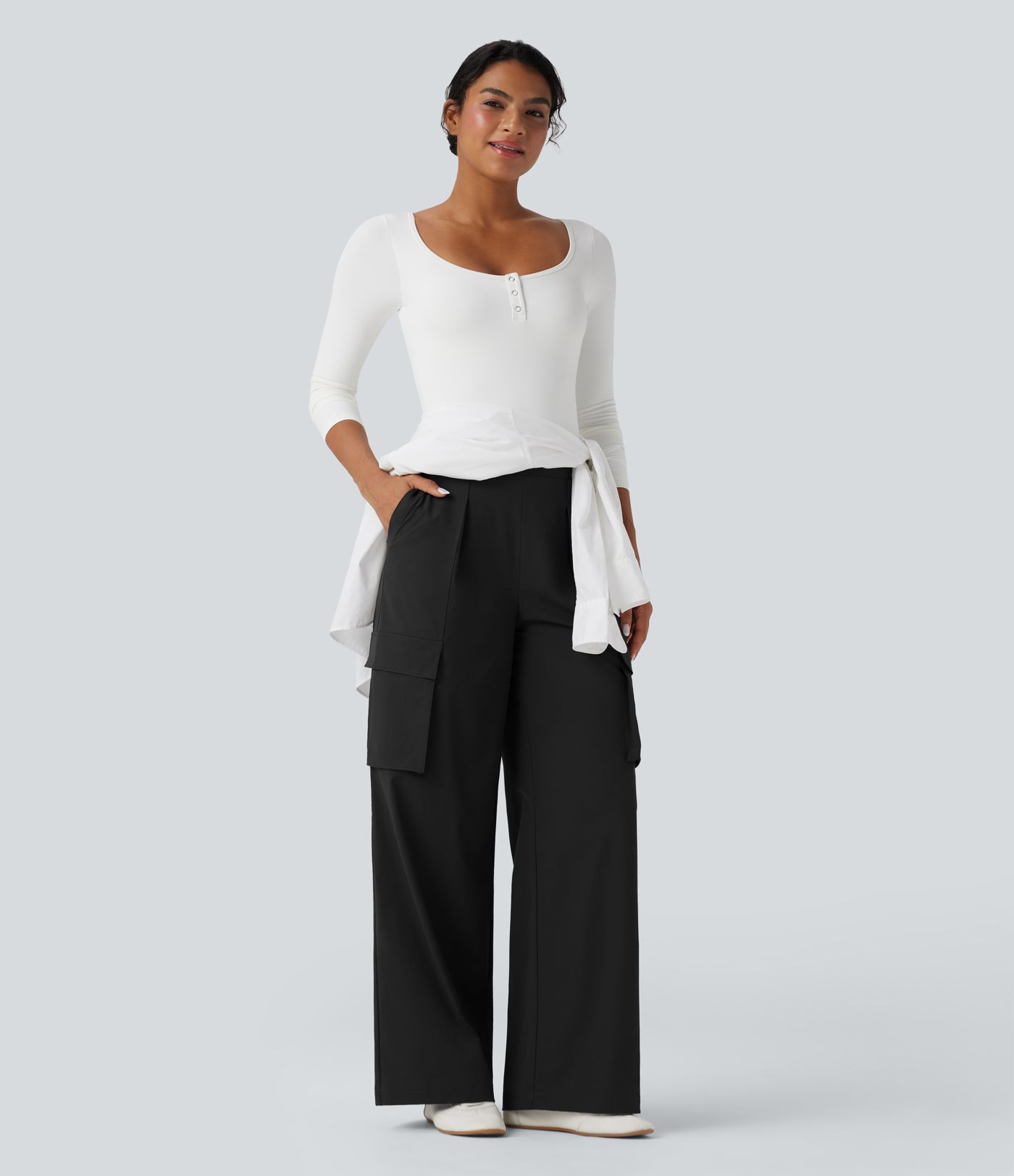 High Waisted Wide Leg Travel Trousers with Pockets