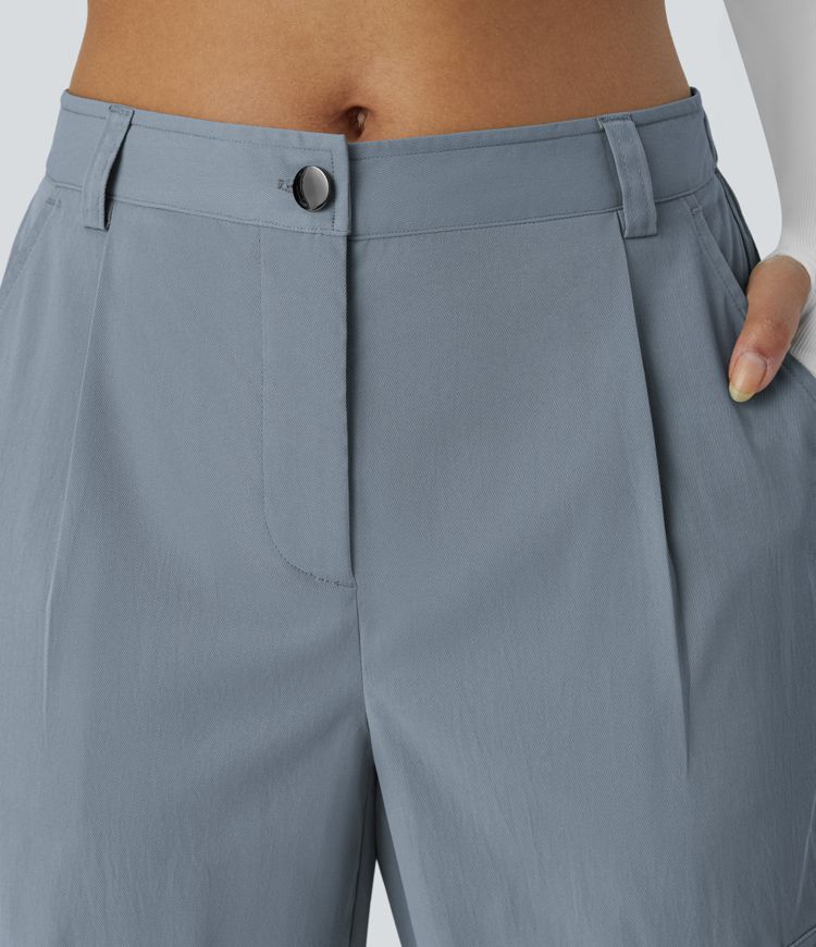 Mid Rise Button Zipper Multiple Pockets Casual Cargo Joggers