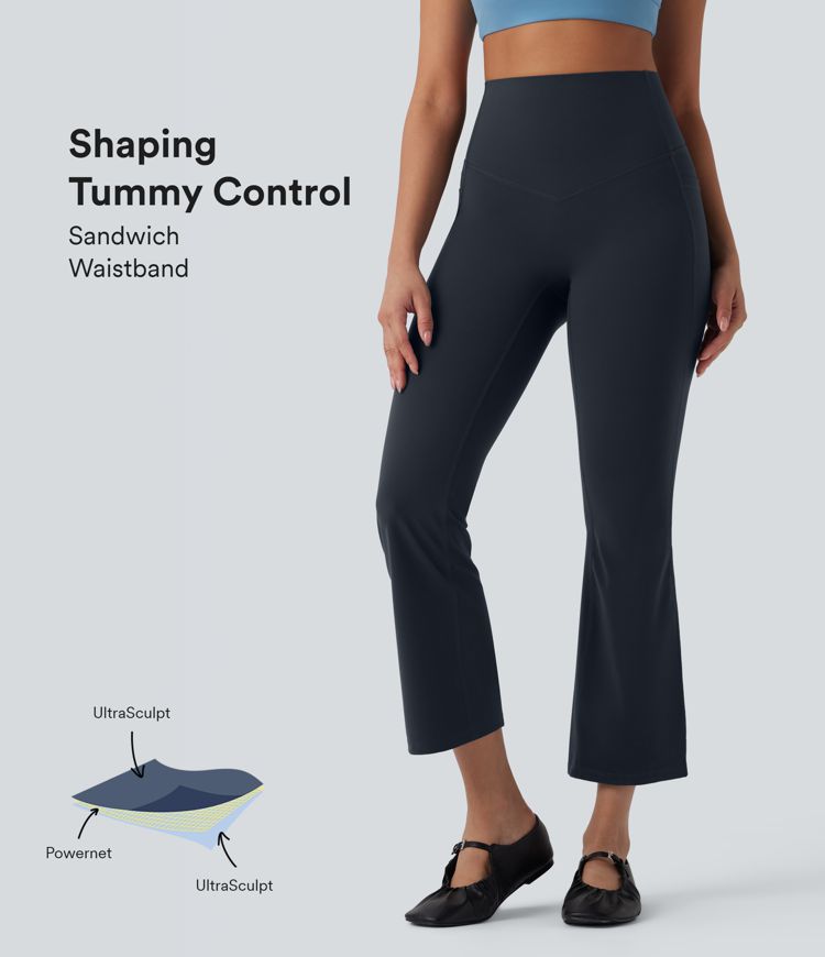Halara UltraSculpt™ SoCinched High Waisted Tummy Control Shaping Yoga Bootcut 7/8 Leggings with Pockets