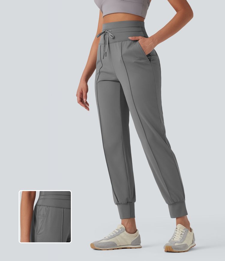 High Waisted Drawstring Quick Dry Yoga Joggers with Pockets-UPF40+
