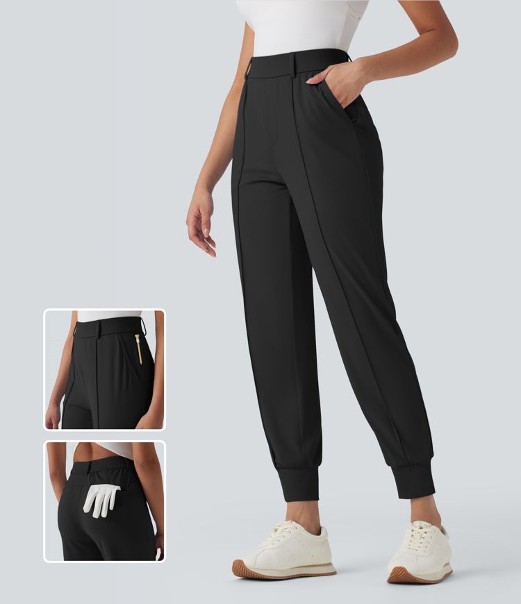 High Waisted Pockets Quick Dry Golf Joggers-Golf Tee Pocket-UPF40+
