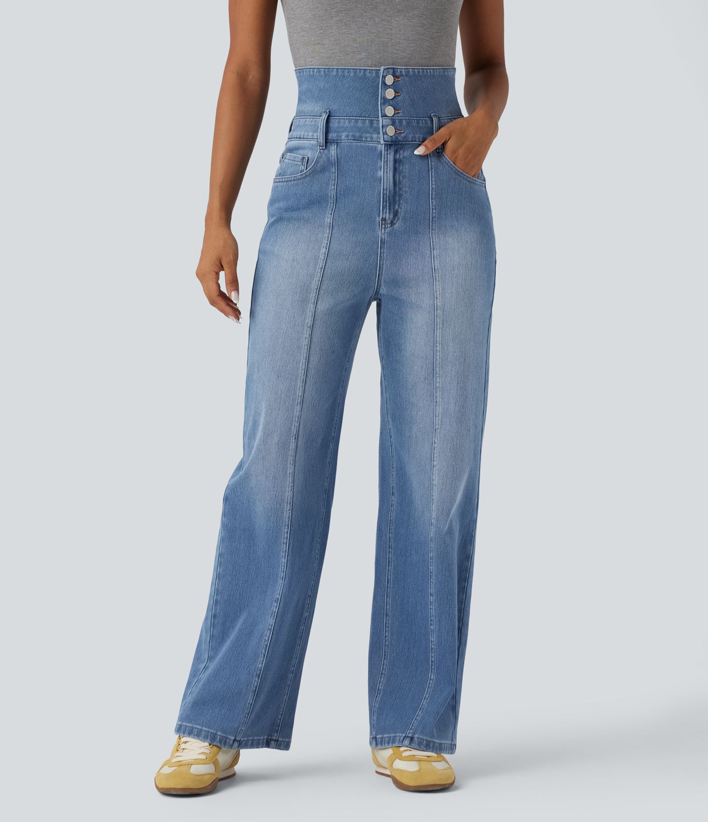 Relaxed fit Jean Halara Flex™ straight leg high waist foldable with pockets