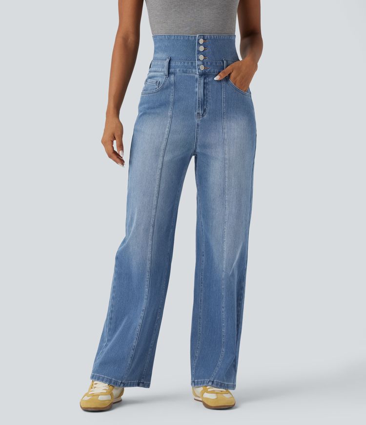 Relaxed fit Jean Halara Flex™ straight leg high waist foldable with pockets