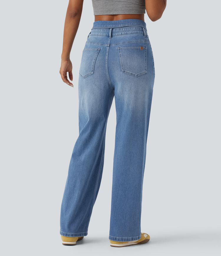 Relaxed fit Jean Halara Flex™ straight leg high waist foldable with pockets