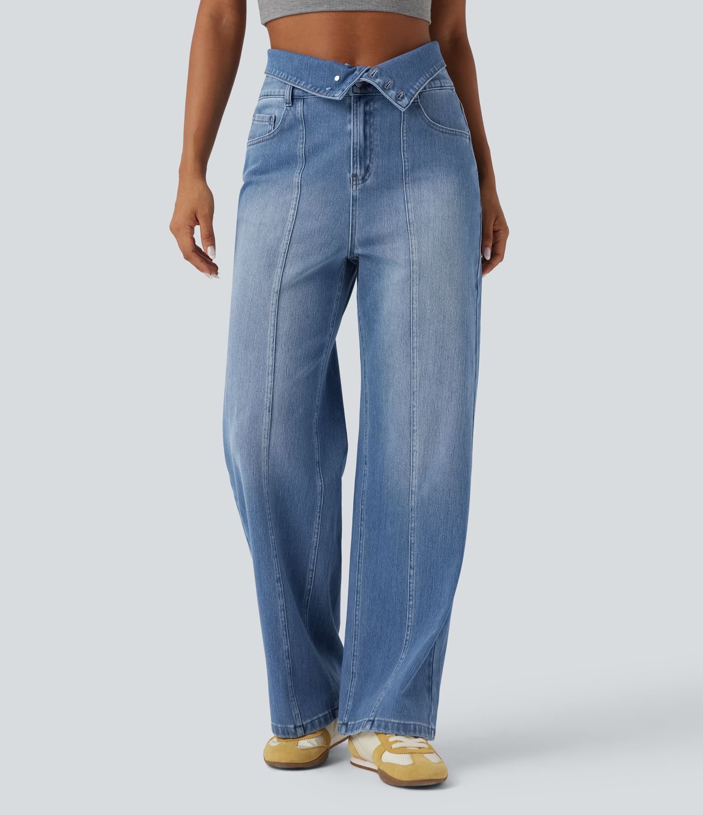 Relaxed fit Jean Halara Flex™ straight leg high waist foldable with pockets