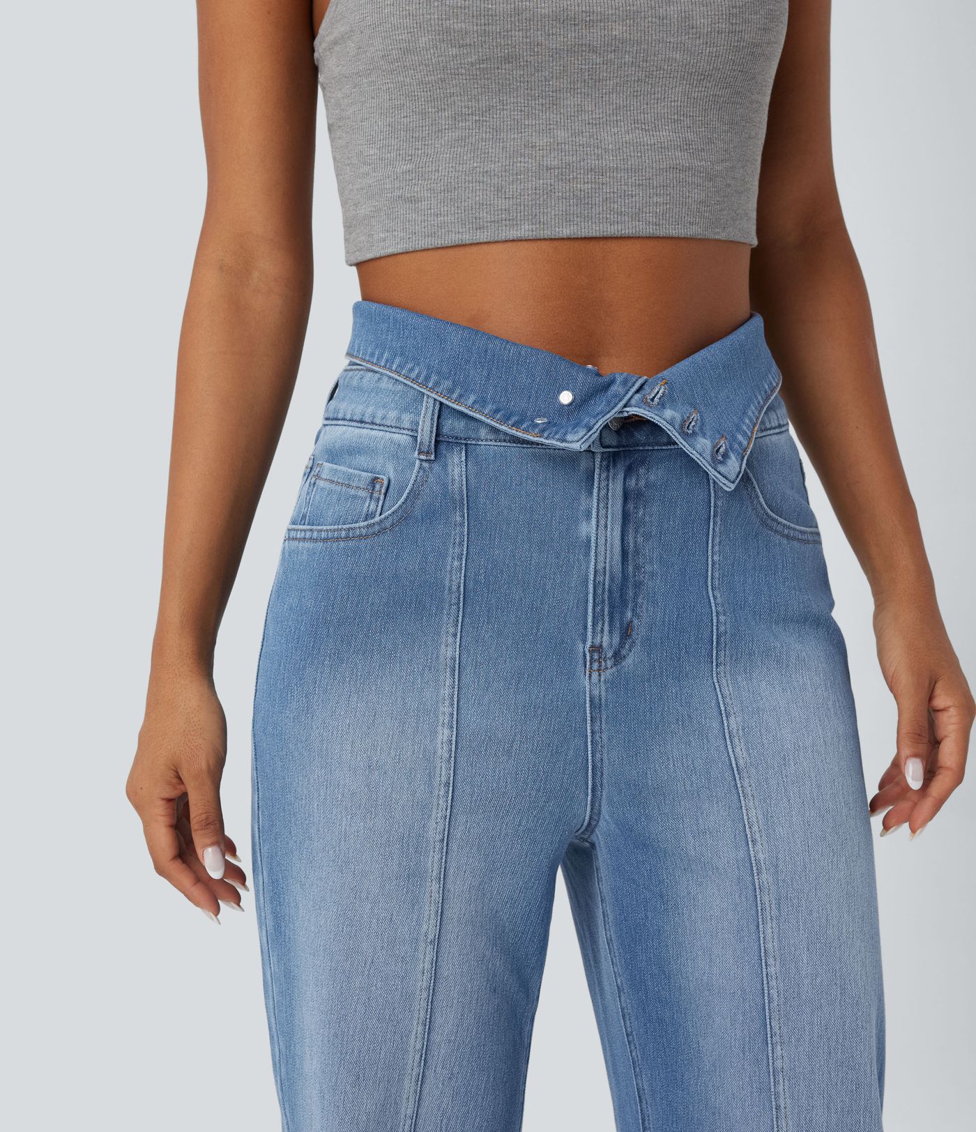 Relaxed fit Jean Halara Flex™ straight leg high waist foldable with pockets