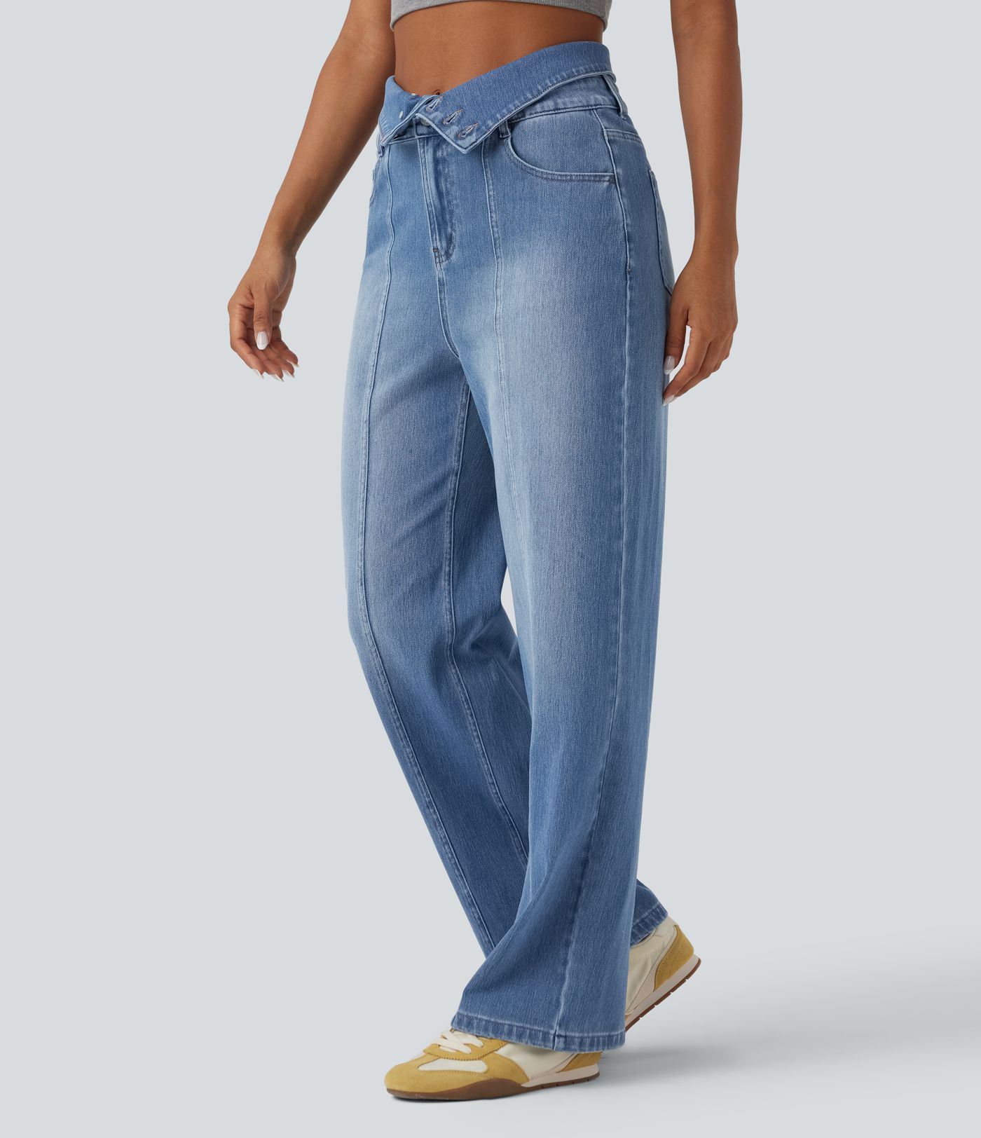Halara Flex™ Foldover High Waisted Straight Leg Casual Jeans with Pockets