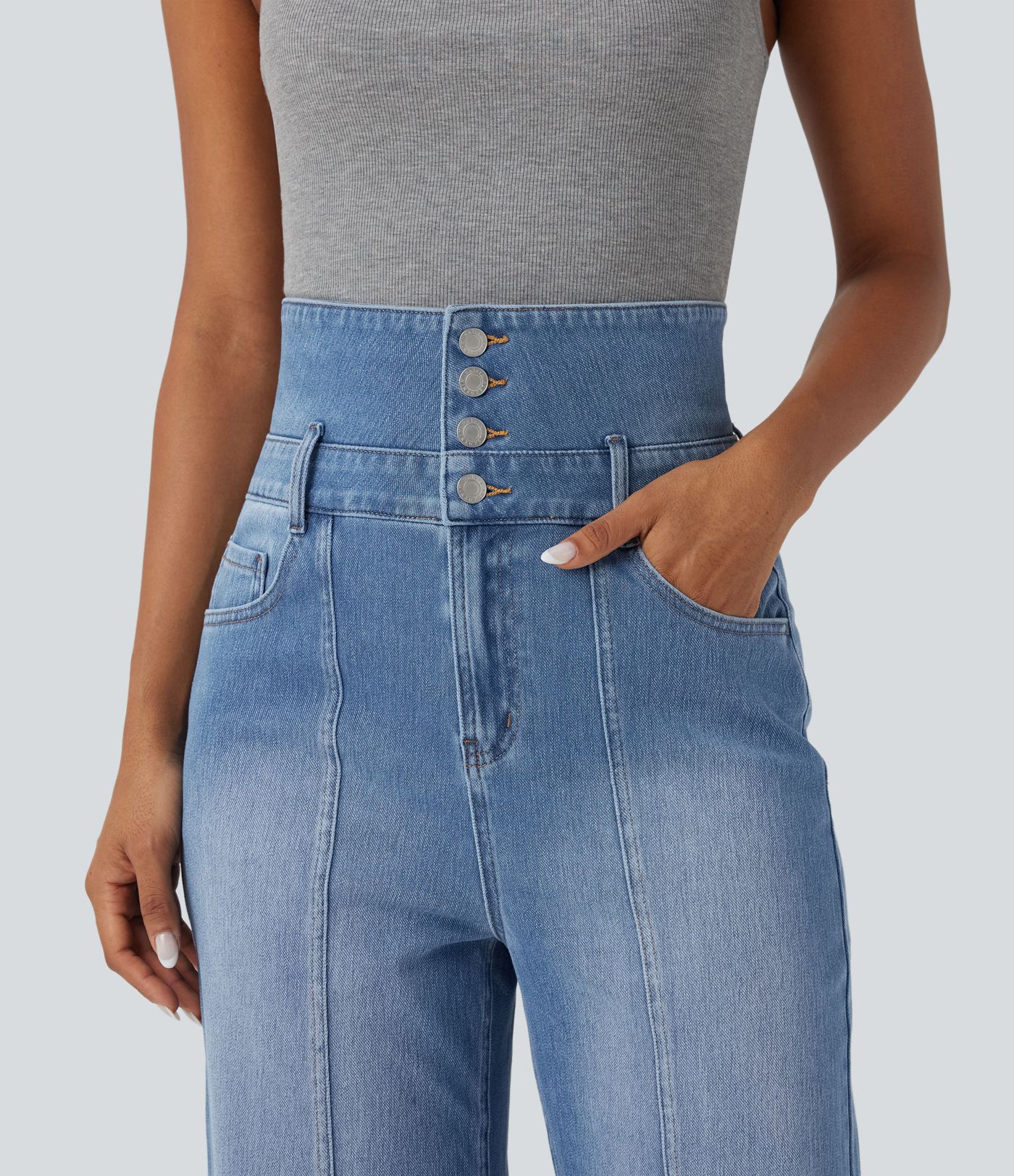 Relaxed fit Jean Halara Flex™ straight leg high waist foldable with pockets