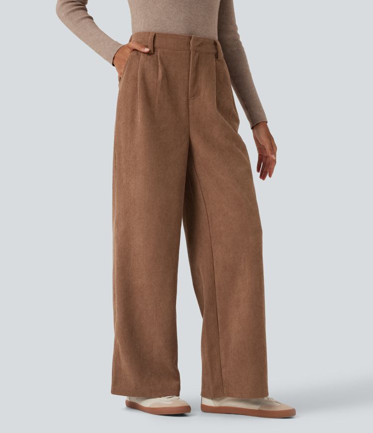 High Waisted Corduroy Casual Baggy Pants with Pockets