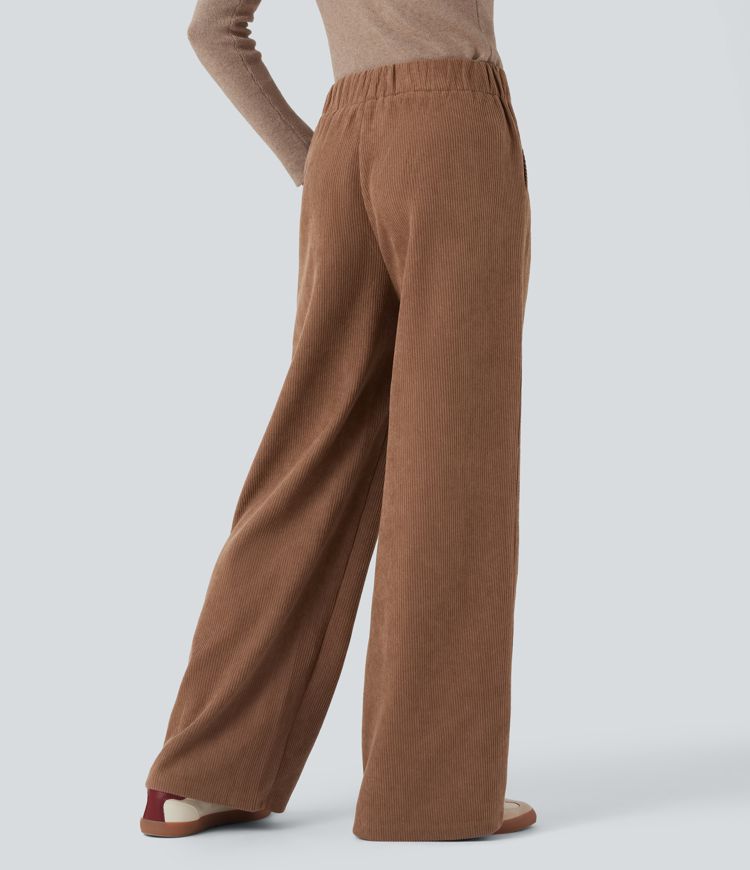 High Waisted Corduroy Casual Baggy Pants with Pockets
