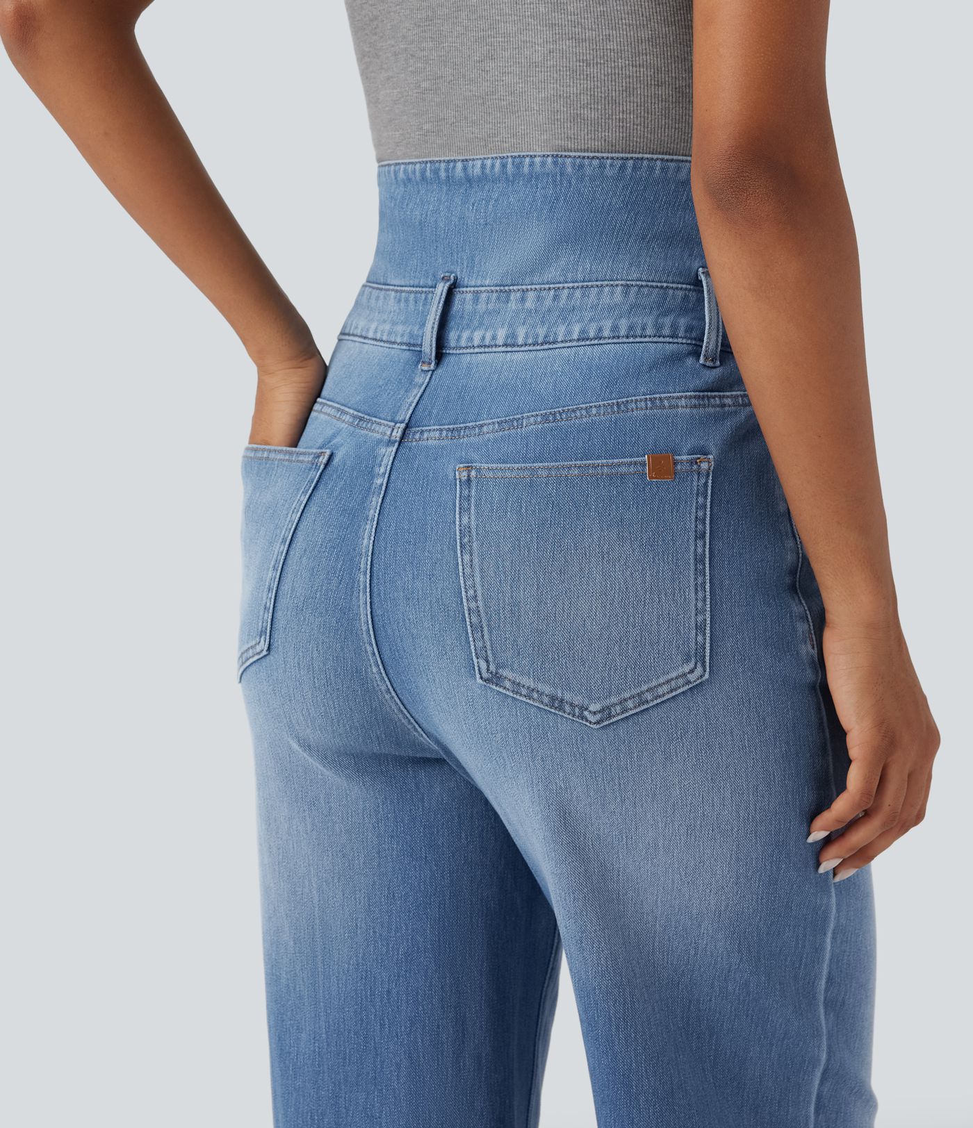 Relaxed fit Jean Halara Flex™ straight leg high waist foldable with pockets