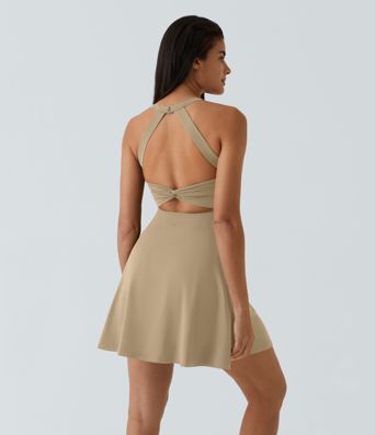 SoftlyZero™ Airy Backless Twisted Flare Low Support Dance Active Dress-Longer Length-Easy Peezy Edition A-C Cups