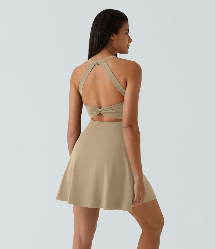 SoftlyZero™ Airy Backless Twisted Flare Low Support Dance Active Dress-Longer Length-Easy Peezy Edition A-C Cups