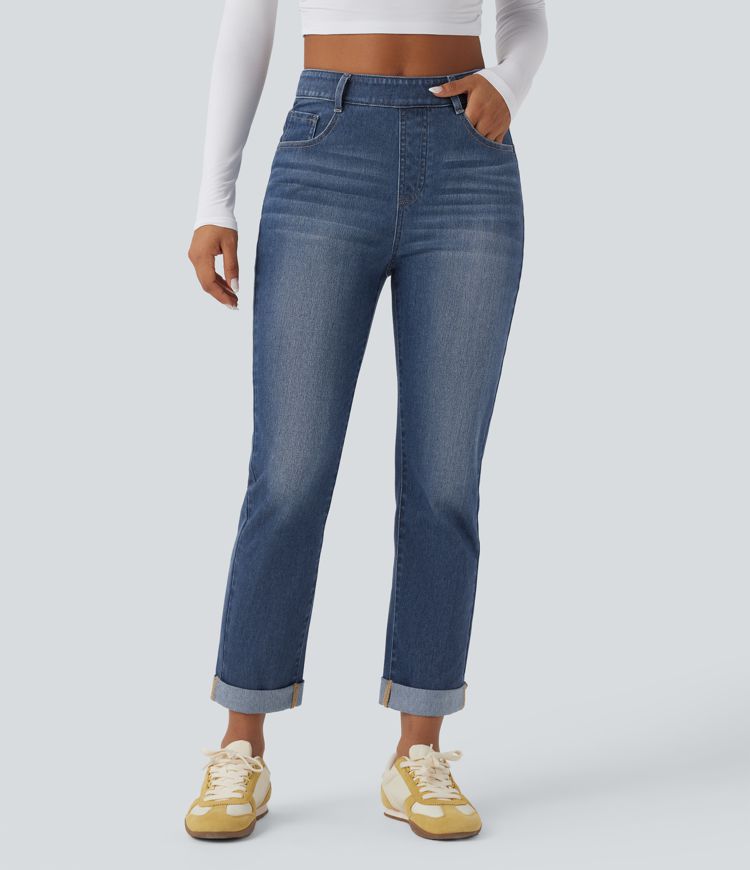 Halara Flex™ High Waisted Rolled Hem Casaul Slim Jeans with Pockets