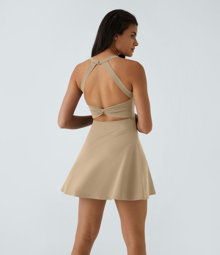 SoftlyZero™ Airy Backless Twisted Flare Low Support Dance Active Dress-Longer Length-Easy Peezy Edition A-C Cups