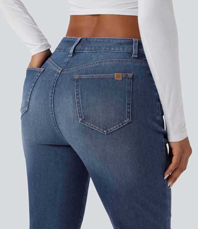 Halara Flex™ High Waisted Rolled Hem Casaul Slim Jeans with Pockets