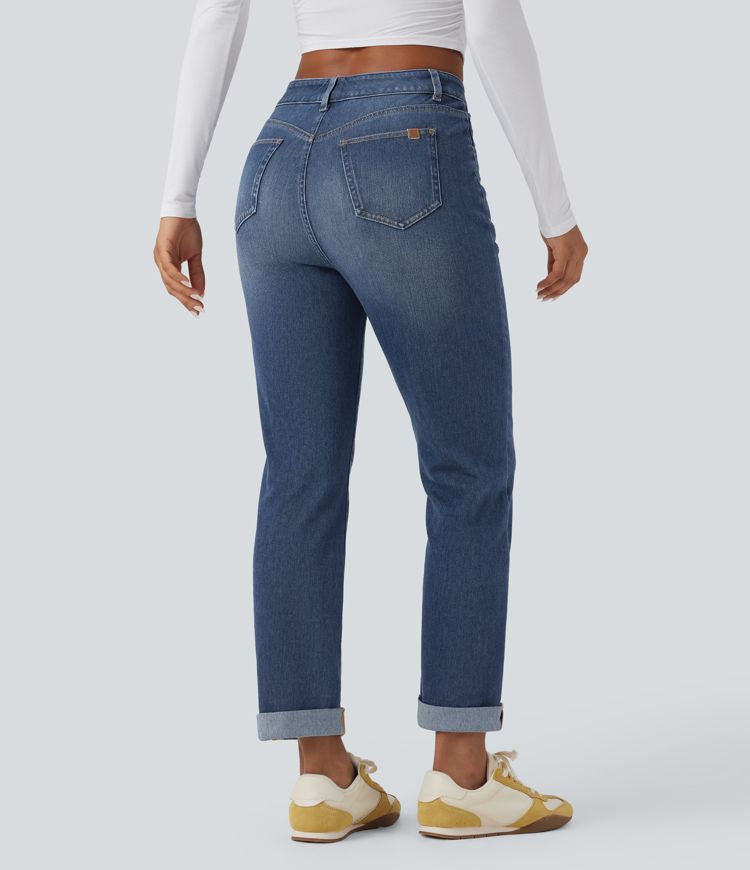 Halara Flex™ High Waisted Rolled Hem Casaul Slim Jeans with Pockets