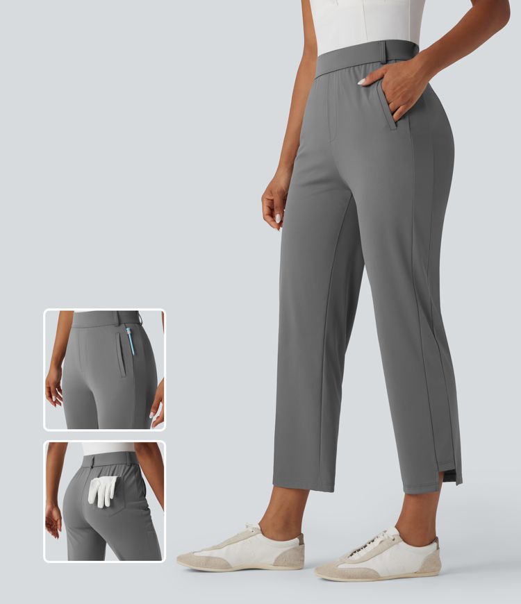 High Waisted Ankle Length Quick Dry Golf Pants with Pockets-Golf Tee-UPF40+