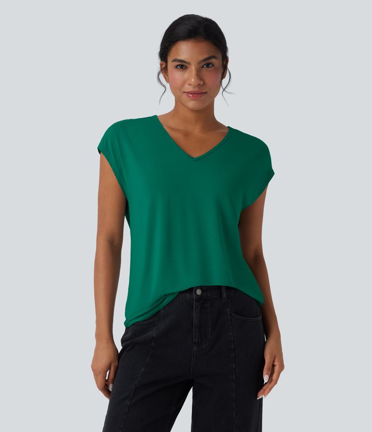 T-shirt casual col V manches courtes