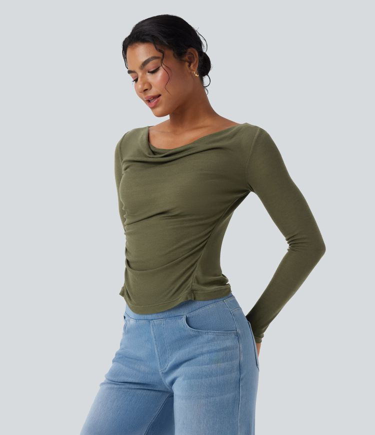 Uzun Kollu Büzgülü Rahat Yün Üst