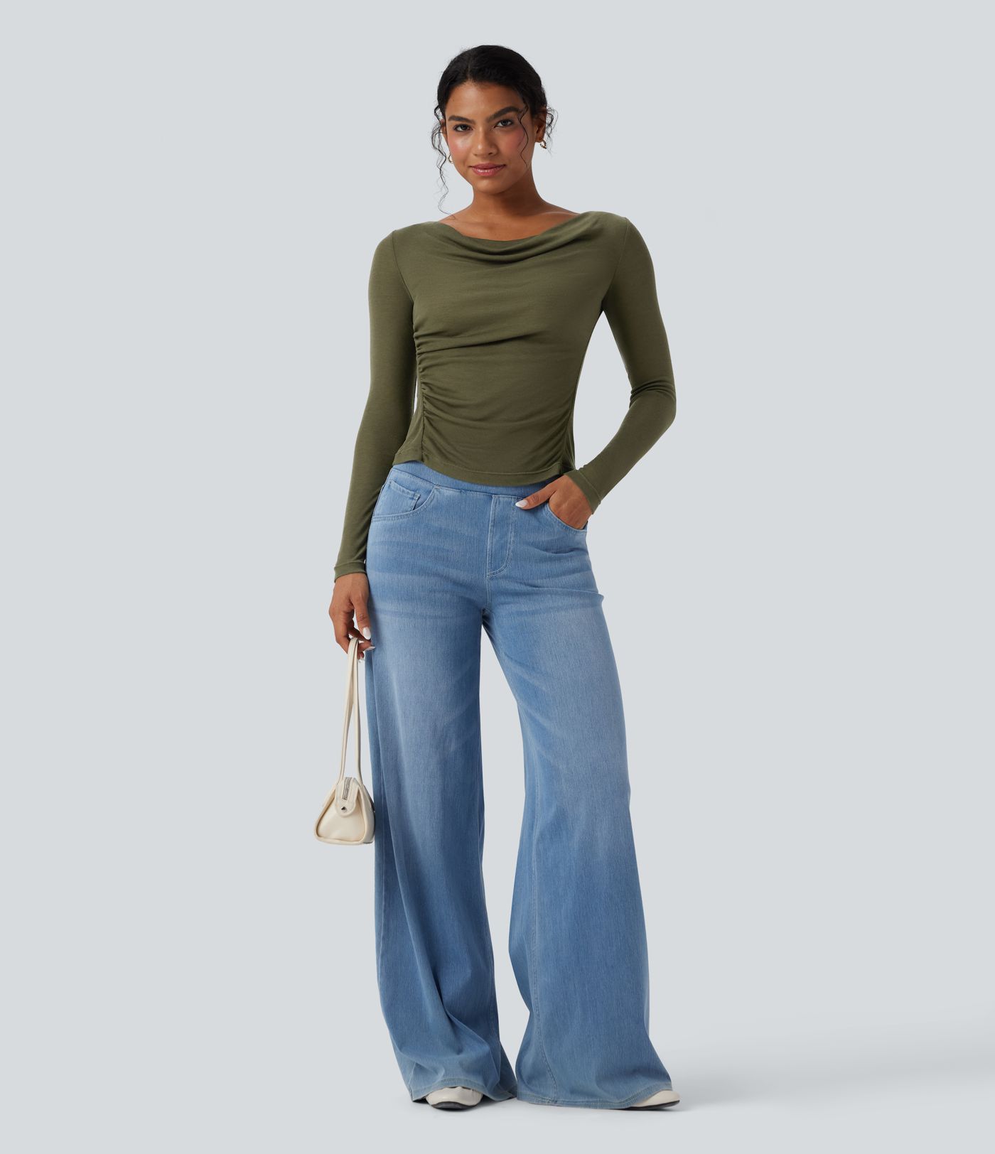 Uzun Kollu Büzgülü Rahat Yün Üst