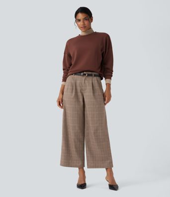 Halara Flex™ - 7/8-Arbeitshose mit mittelhohem Bund, Seitentaschen und Karomuster