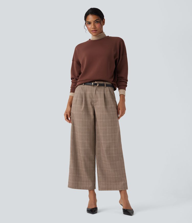 Halara Flex™ - 7/8-Arbeitshose mit mittelhohem Bund, Seitentaschen und Karomuster