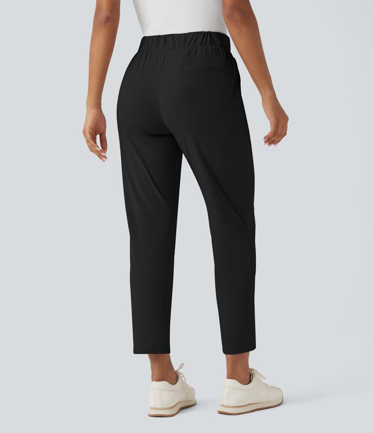 High Waisted Drawstring Pockets Quick Dry Golf Tapered Pants-Golf Tee Pocket