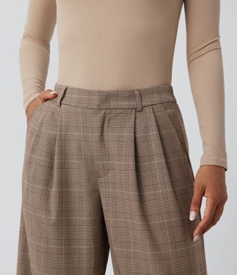 Halara Flex™ - 7/8-Arbeitshose mit mittelhohem Bund, Seitentaschen und Karomuster