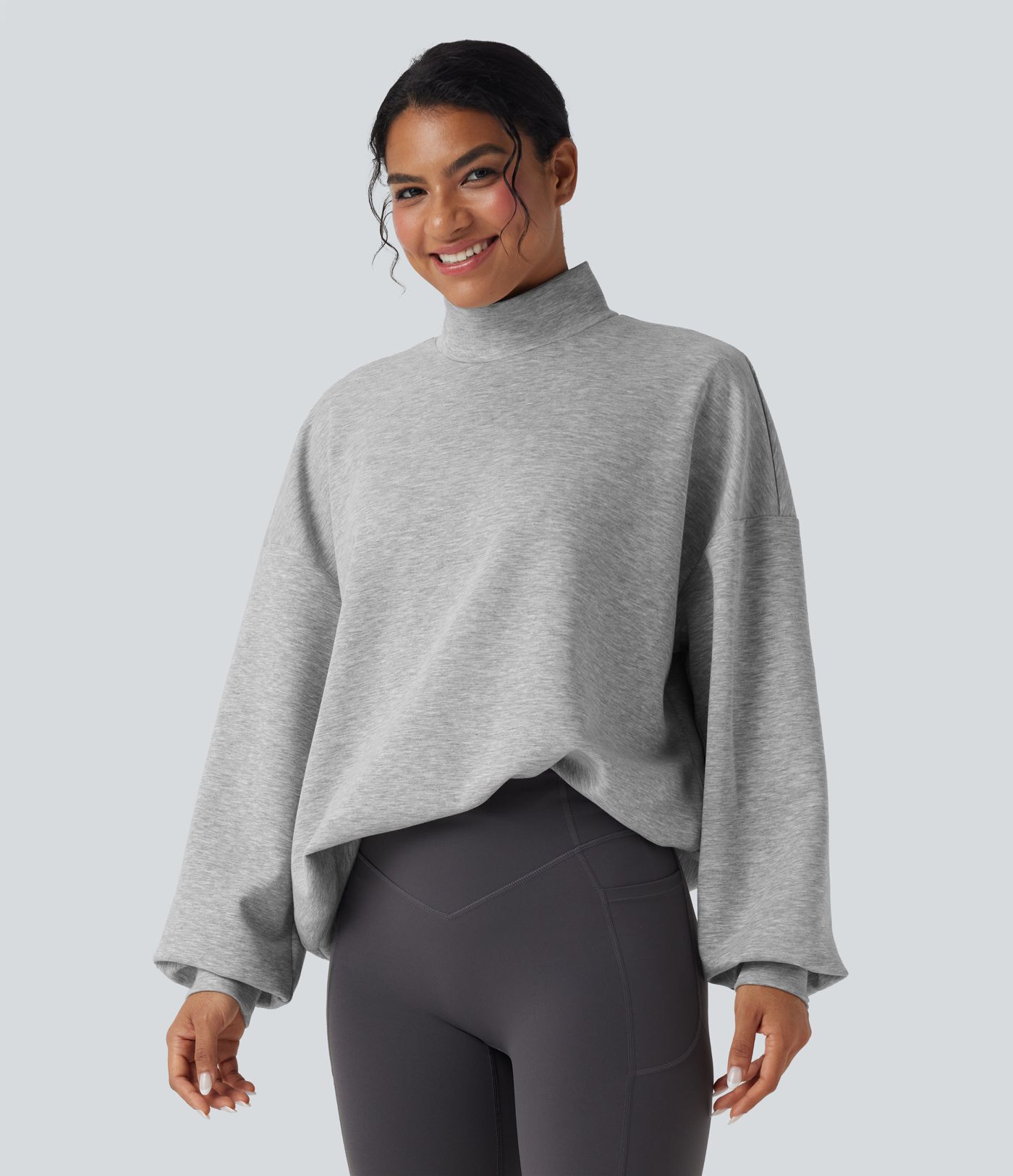 Mock-neck Relaxed Casual Sweatshirt with Pockets