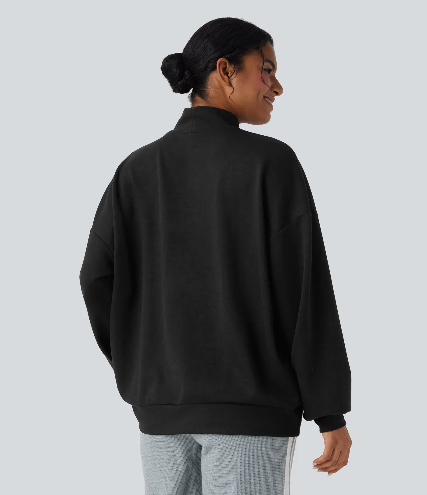 Mock-neck Relaxed Casual Sweatshirt with Pockets