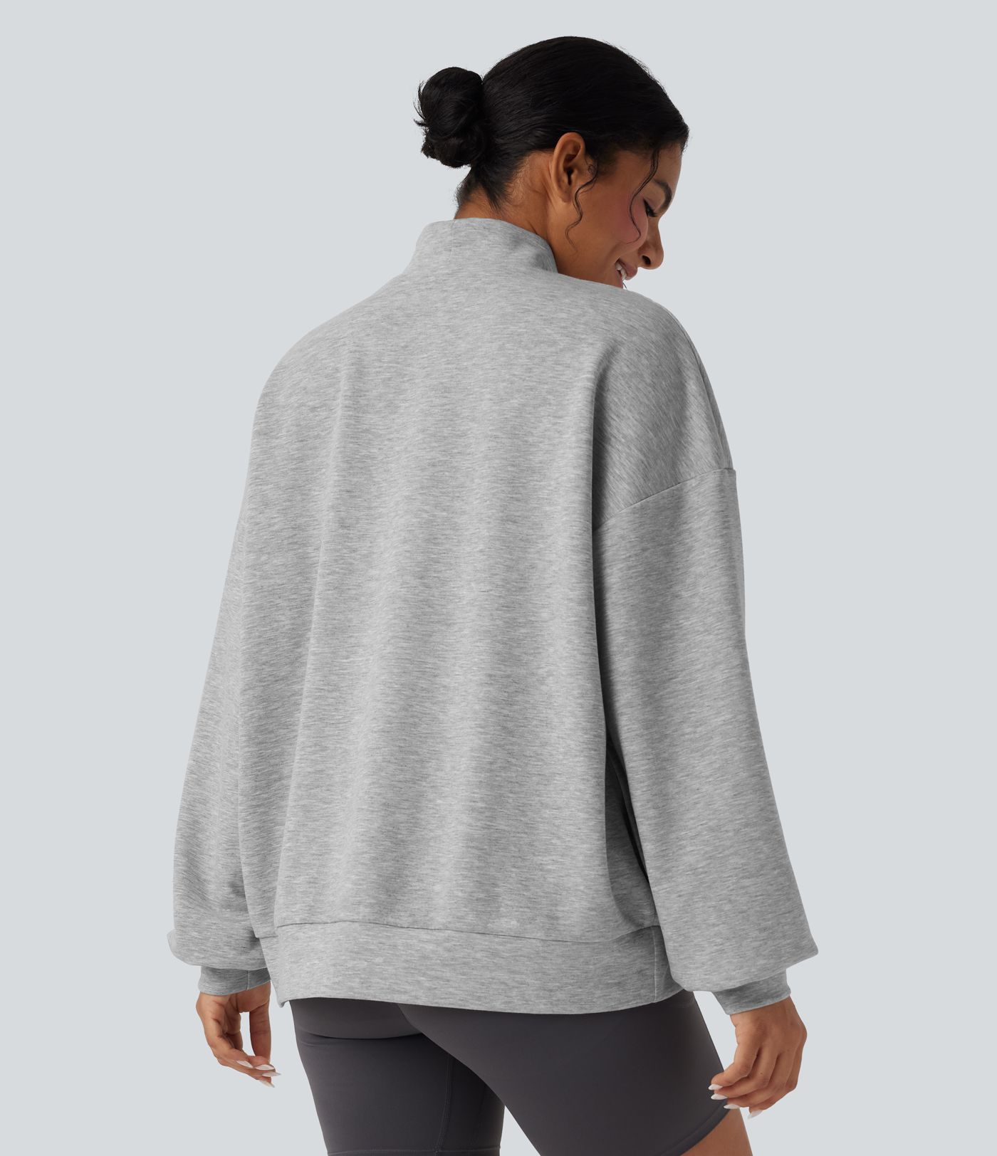 Mock-neck Relaxed Casual Sweatshirt with Pockets